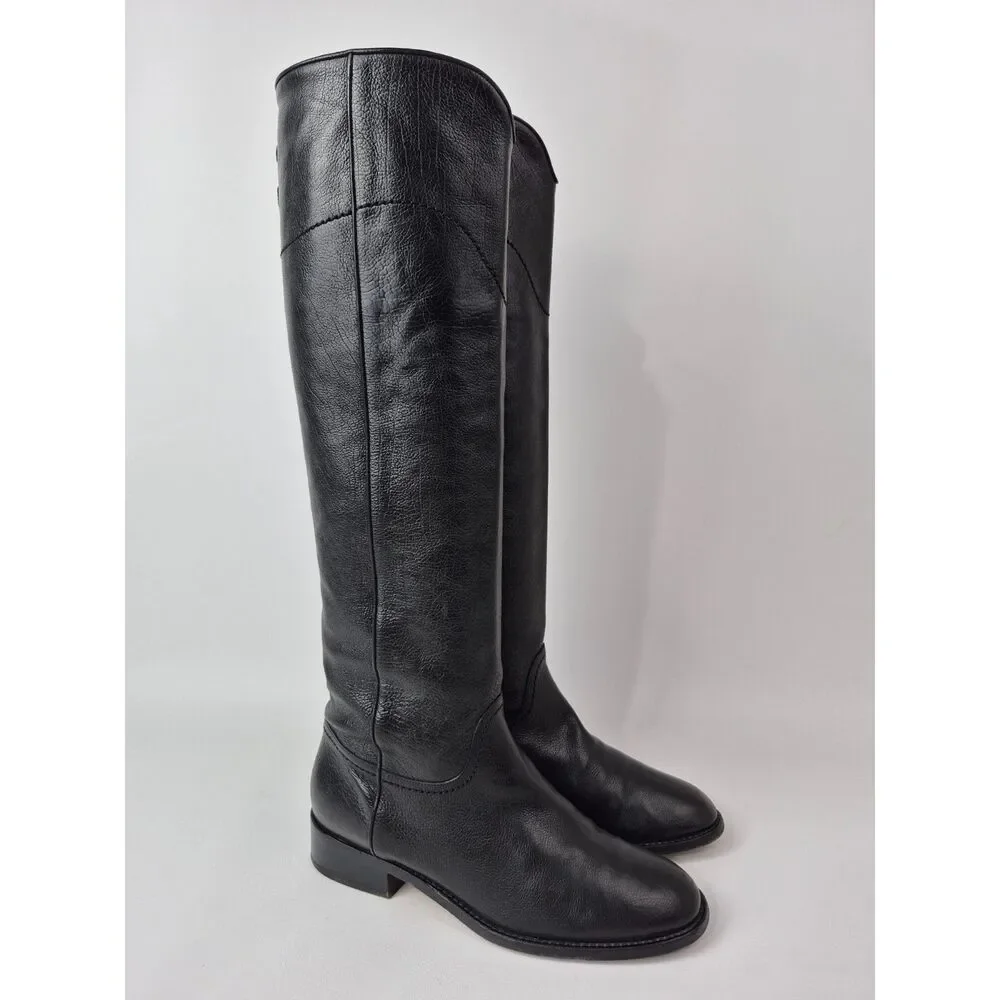 Chanel Women's Black Leather Interlocking CC Logo Tall Riding Boots Size 38